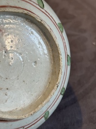A Chinese Swatow green- and red-enamelled 'dragon' jar and a pair of covered bowls, Ming