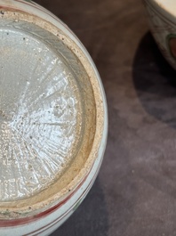 A Chinese Swatow green- and red-enamelled 'dragon' jar and a pair of covered bowls, Ming