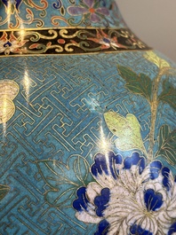 A Chinese cloisonn&eacute; 'peony and chrysanthemum' vase, 19th C.