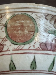 A Chinese Swatow green- and red-enamelled 'dragon' jar and a pair of covered bowls, Ming