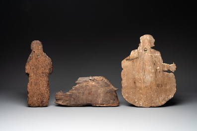 Two carved oak reliefs of Christ and one of Saint Mark, 15/16th C.