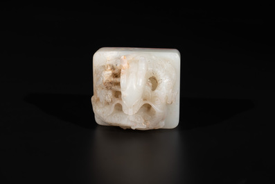 A Chinese white jade 'dragon' seal, Li Shiming 李世民 mark, Qing