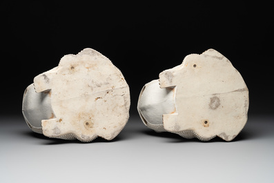 A pair of large Chinese white-glazed biscuit toad-form jardini&egrave;res, 18th C.