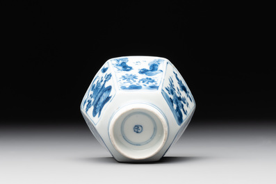 Four Chinese blue and white teapots, a milk jug, a cup and two saucers, Kangxi/Qianlong