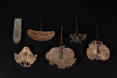 Six Chinese kingfisher feather hairpins, 19th C.