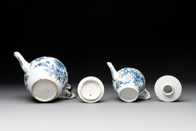 Four Chinese blue and white teapots, a milk jug, a cup and two saucers, Kangxi/Qianlong