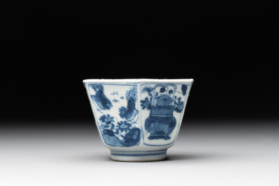 Four Chinese blue and white teapots, a milk jug, a cup and two saucers, Kangxi/Qianlong