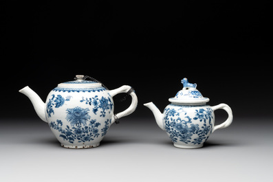Four Chinese blue and white teapots, a milk jug, a cup and two saucers, Kangxi/Qianlong