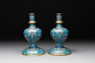 A pair of Chinese cloisonn&eacute; 'ganlu ping' or 'holy water' vases, 18/19th C.