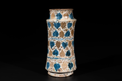 A rare intact Hispano-Moresque lustre-glazed albarello, Manises, Spain, 2nd quarter 15th C.