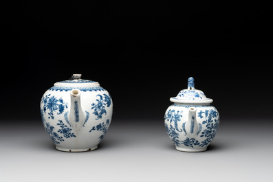 Four Chinese blue and white teapots, a milk jug, a cup and two saucers, Kangxi/Qianlong