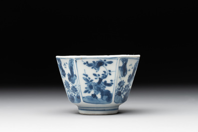 Four Chinese blue and white teapots, a milk jug, a cup and two saucers, Kangxi/Qianlong