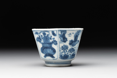 Four Chinese blue and white teapots, a milk jug, a cup and two saucers, Kangxi/Qianlong