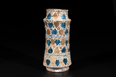 A rare intact Hispano-Moresque lustre-glazed albarello, Manises, Spain, 2nd quarter 15th C.