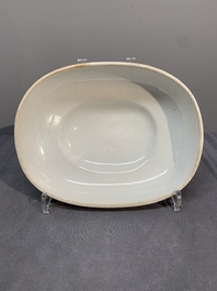 A Chinese export famille rose covered tureen and an oval dish with strainer, Jiaqing