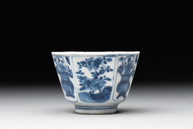 Four Chinese blue and white teapots, a milk jug, a cup and two saucers, Kangxi/Qianlong