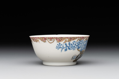 A Chinese gilt-decorated blue- and-puce-enamelled 'flower basket' cup and saucer, Qianlong