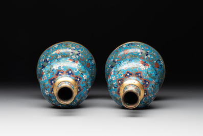 A pair of Chinese cloisonn&eacute; 'ganlu ping' or 'holy water' vases, 18/19th C.
