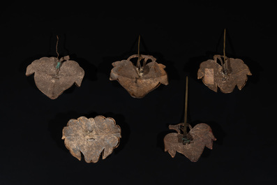 Five Chinese kingfisher feather hairpins, 19th C.
