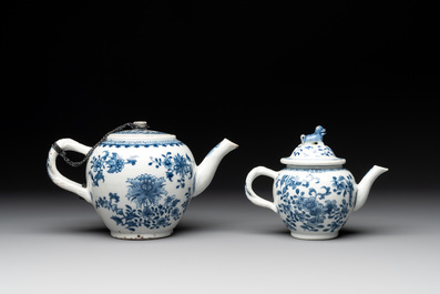 Four Chinese blue and white teapots, a milk jug, a cup and two saucers, Kangxi/Qianlong