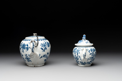 Four Chinese blue and white teapots, a milk jug, a cup and two saucers, Kangxi/Qianlong