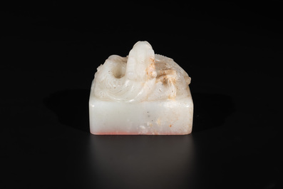A Chinese white jade 'dragon' seal, Li Shiming 李世民 mark, Qing