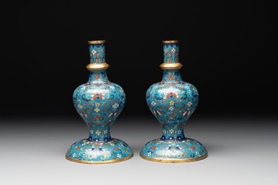 A pair of Chinese cloisonn&eacute; 'ganlu ping' or 'holy water' vases, 18/19th C.