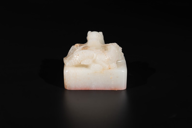 A Chinese white jade 'dragon' seal, Li Shiming 李世民 mark, Qing