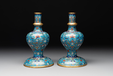 A pair of Chinese cloisonn&eacute; 'ganlu ping' or 'holy water' vases, 18/19th C.