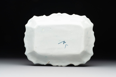A blue and white Dutch Delft 'herring' dish, 18th C