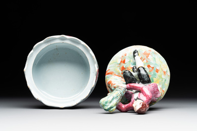 A pair of polychrome Dutch Delft petit feu butter tubs with allegorical depictions of the seasons, 18th C.