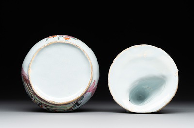 A pair of polychrome Dutch Delft petit feu butter tubs with allegorical depictions of the seasons, 18th C.