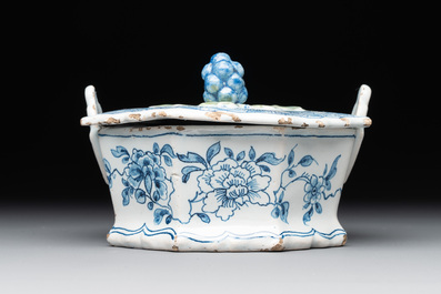 Two blue and white Dutch Delft butter tubs, 18th C.
