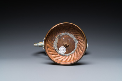 A Chinese Canton enamel helm-shaped ewer with shell-shaped basin, Qianlong