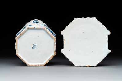 Two blue and white Dutch Delft butter tubs, 18th C.