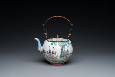 A Chinese Canton enamel teapot and cover, Qianlong
