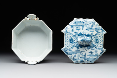 Two blue and white Dutch Delft butter tubs, 18th C.