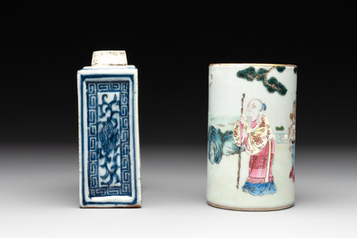 Five Chinese blue, white and famille rose wares, Qianlong and Xianfeng marks, 19/20th C.