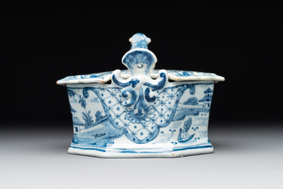 Two blue and white Dutch Delft butter tubs, 18th C.