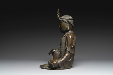 A Chinese bronze Bodhisattva on a lotus throne, Ming