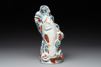 A Japanese Arita wall vase shaped as a leaping carp, Edo, 17th C.