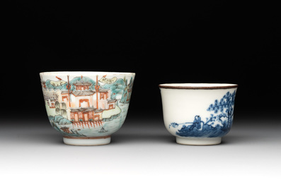 Five Chinese blue, white and famille rose wares, Qianlong and Xianfeng marks, 19/20th C.