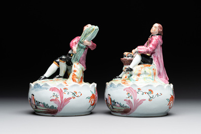 A pair of polychrome Dutch Delft petit feu butter tubs with allegorical depictions of the seasons, 18th C.