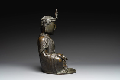 A Chinese bronze Bodhisattva on a lotus throne, Ming