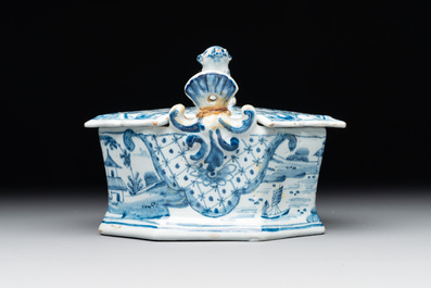 Two blue and white Dutch Delft butter tubs, 18th C.