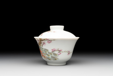 Five Chinese blue, white and famille rose wares, Qianlong and Xianfeng marks, 19/20th C.