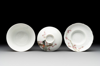 Five Chinese blue, white and famille rose wares, Qianlong and Xianfeng marks, 19/20th C.