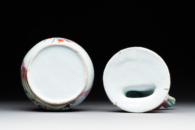 A pair of polychrome Dutch Delft petit feu butter tubs with allegorical depictions of the seasons, 18th C.