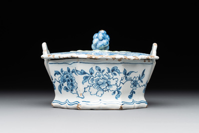 Two blue and white Dutch Delft butter tubs, 18th C.