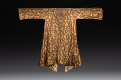 An Ottoman gold-thread-embroidered silk kaftan, probably 18th C.